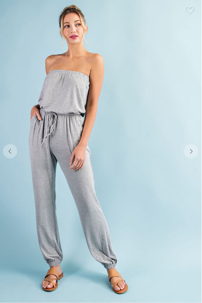 SOLID STRAPLESS JUMPSUIT