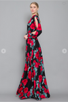 Split Long Sleeves Waist Tie Floral Maxi Wrap Dress