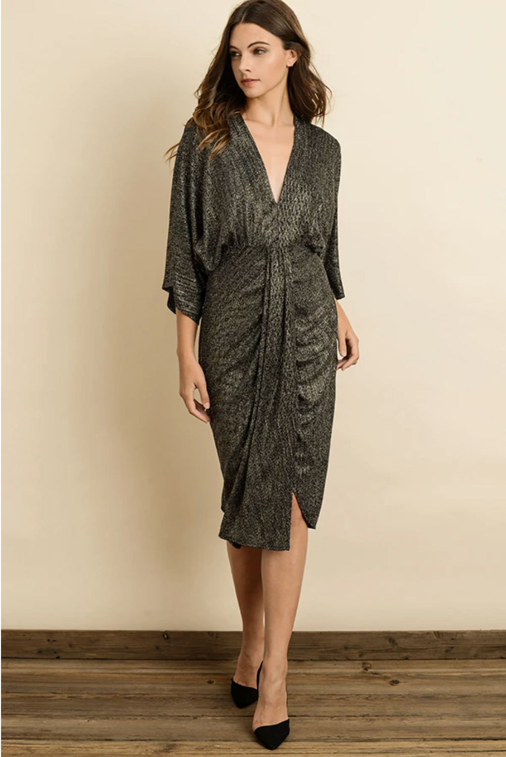 metallic boucl v-neck tailored midi dress self-portrait - Open-back metallic-trimmed boucl-tweed midi dress