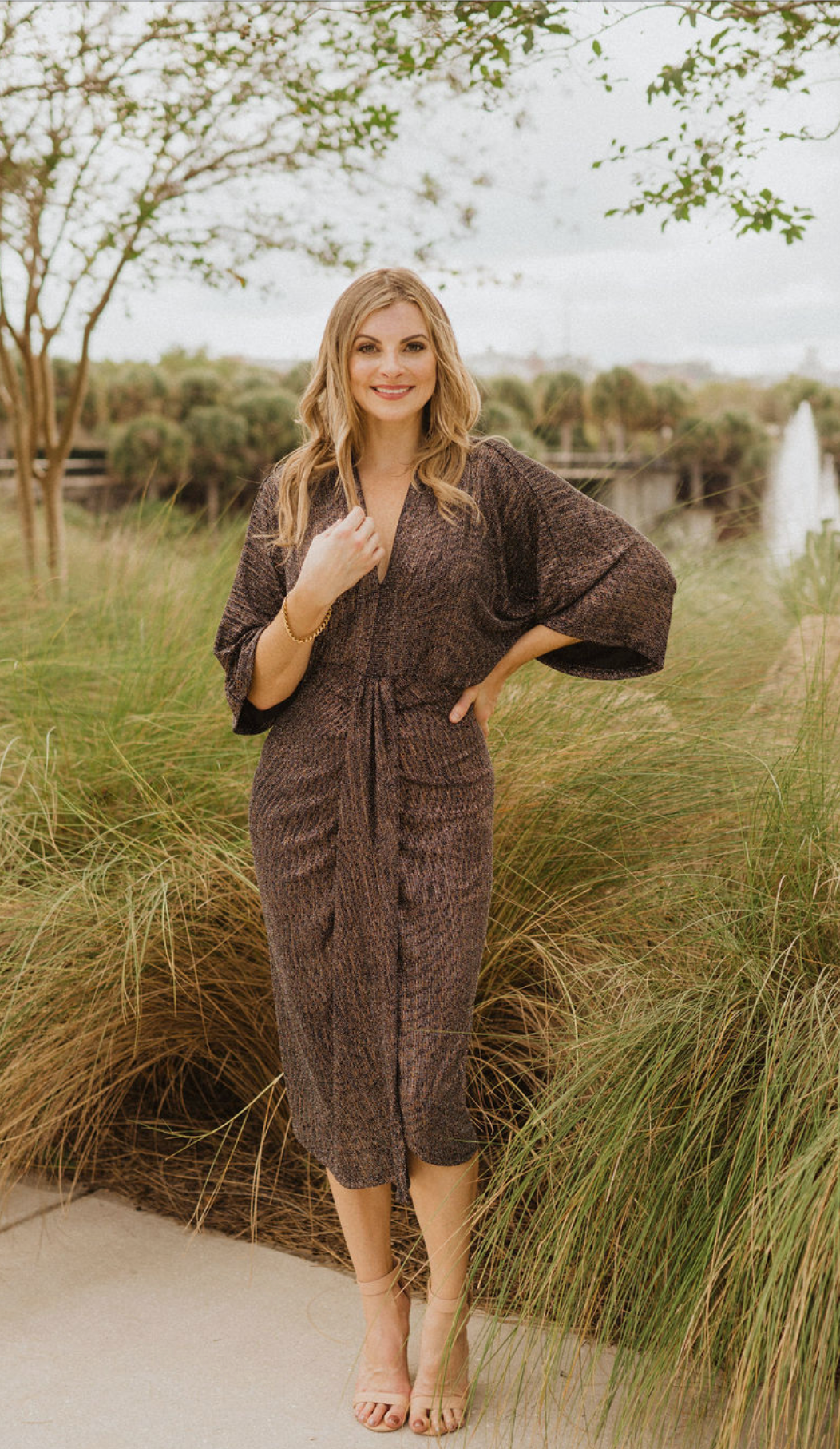 v neck ruched midi dress Long-Sleeve V-Neck Ruched Midi Dress