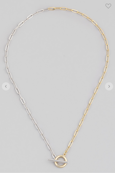 Two Tone Toggle Lock Chain Necklace
