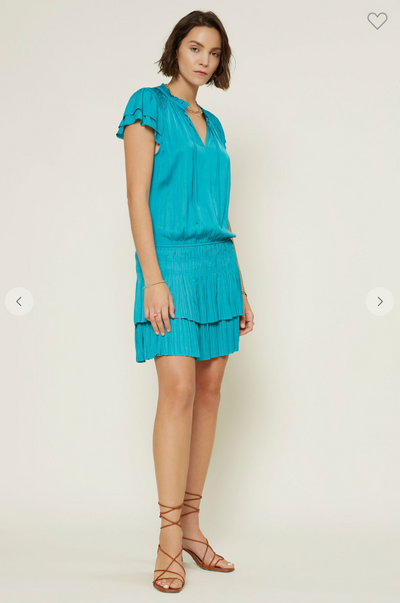 Pleated Mini Dress with Flutter Sleeves