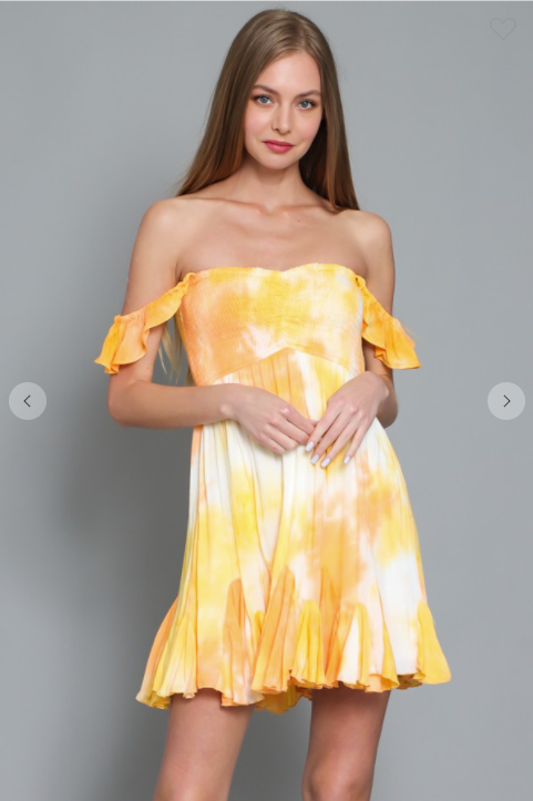 Yellow Tie Dye Mini Dress - WalterGreenBoutique Yellow Tie Dye Mini Dress - WalterGreenBoutique