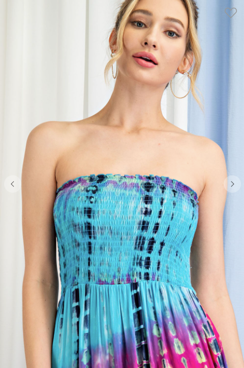TIE DYE STRAPLESS SMOCKED MAXI DRESS - WalterGreenBoutique TIE DYE STRAPLESS SMOCKED MAXI DRESS - WalterGreenBoutique