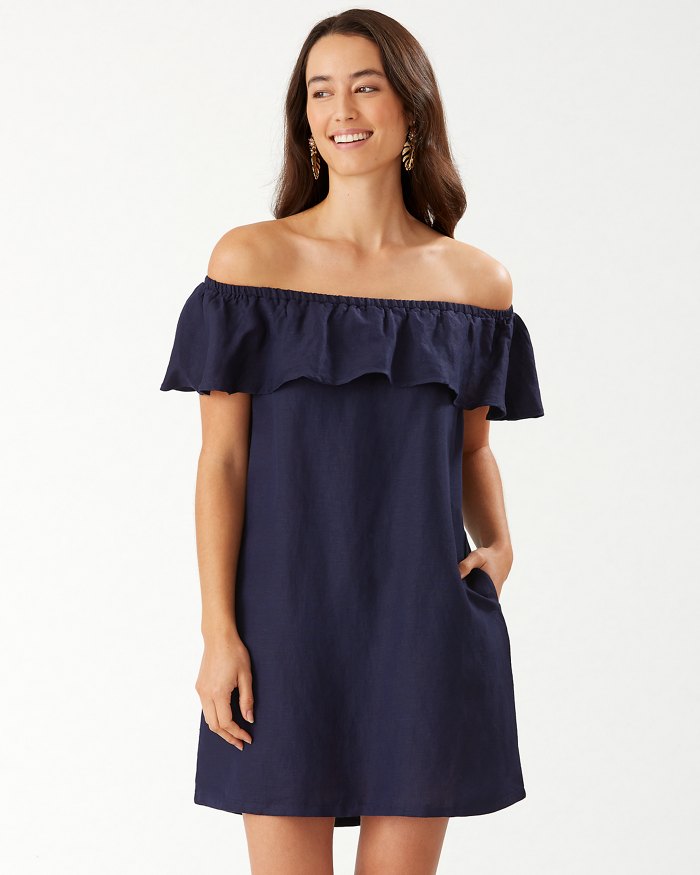 Linen-Blend Off-The-Shoulder Dress