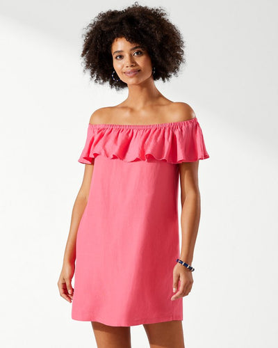 Linen-Blend Off-The-Shoulder Dress