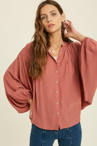 TEXTURED BUTTON DOWN BLOUSE