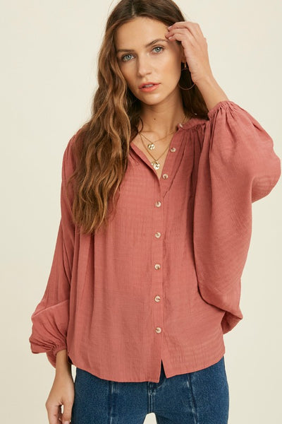 TEXTURED BUTTON DOWN BLOUSE
