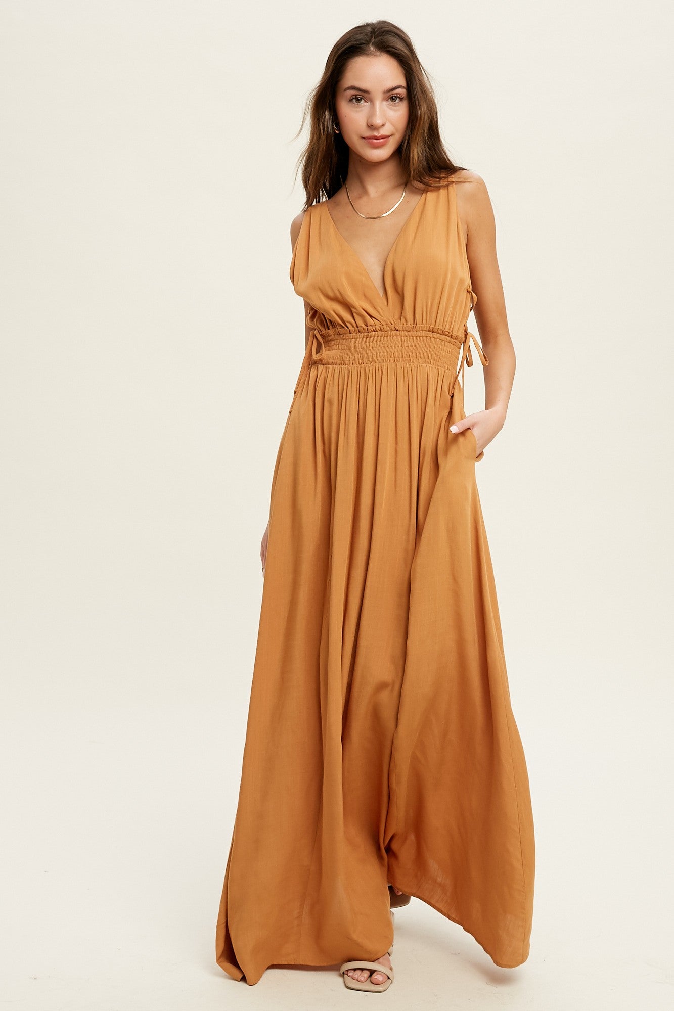 OVERLAP LINED MAXI DRESS WITH OPEN SIDE DETAIL