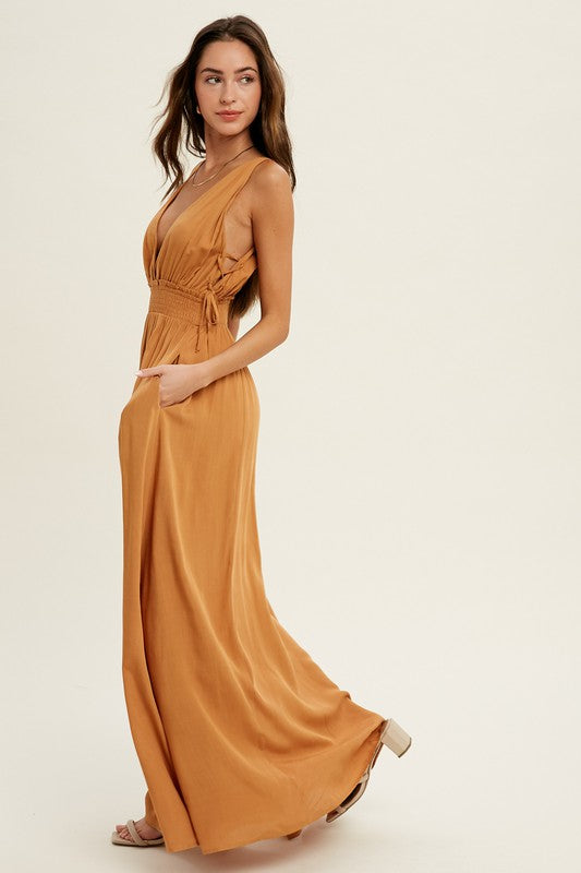 OVERLAP LINED MAXI DRESS WITH OPEN SIDE DETAIL
