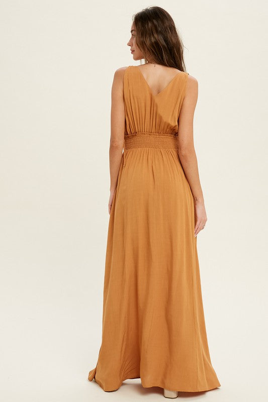 lined maxi dress OVERLAP LINED MAXI DRESS WITH OPEN SIDE DETAIL