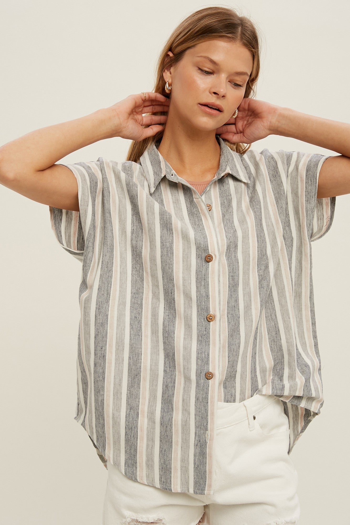 STRIPED COTTON BUTTON-UP SHIRT