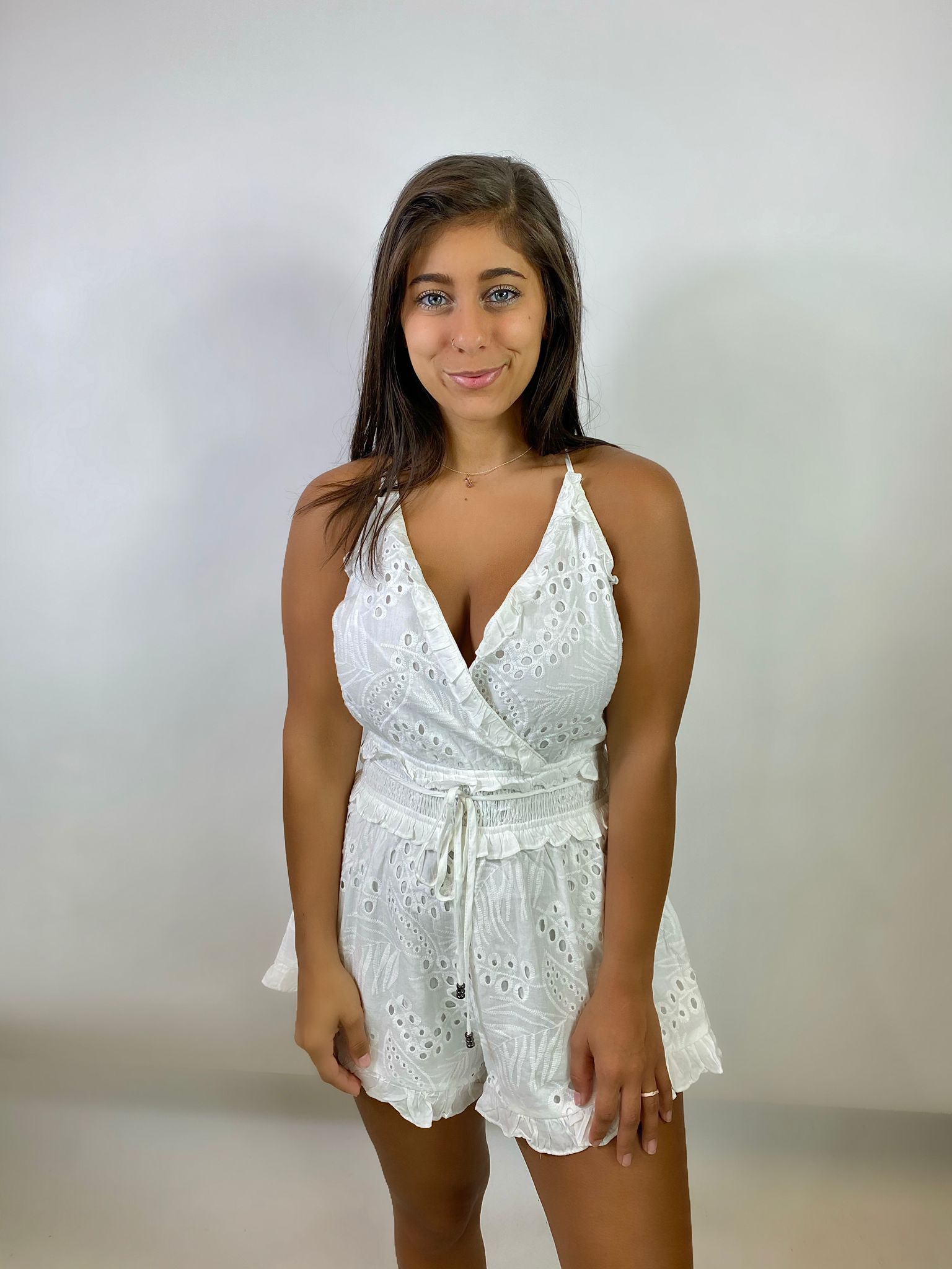 EYELET CROCHET ROMPER
