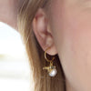 Pearl and Bee Hoop Earrings in Gold