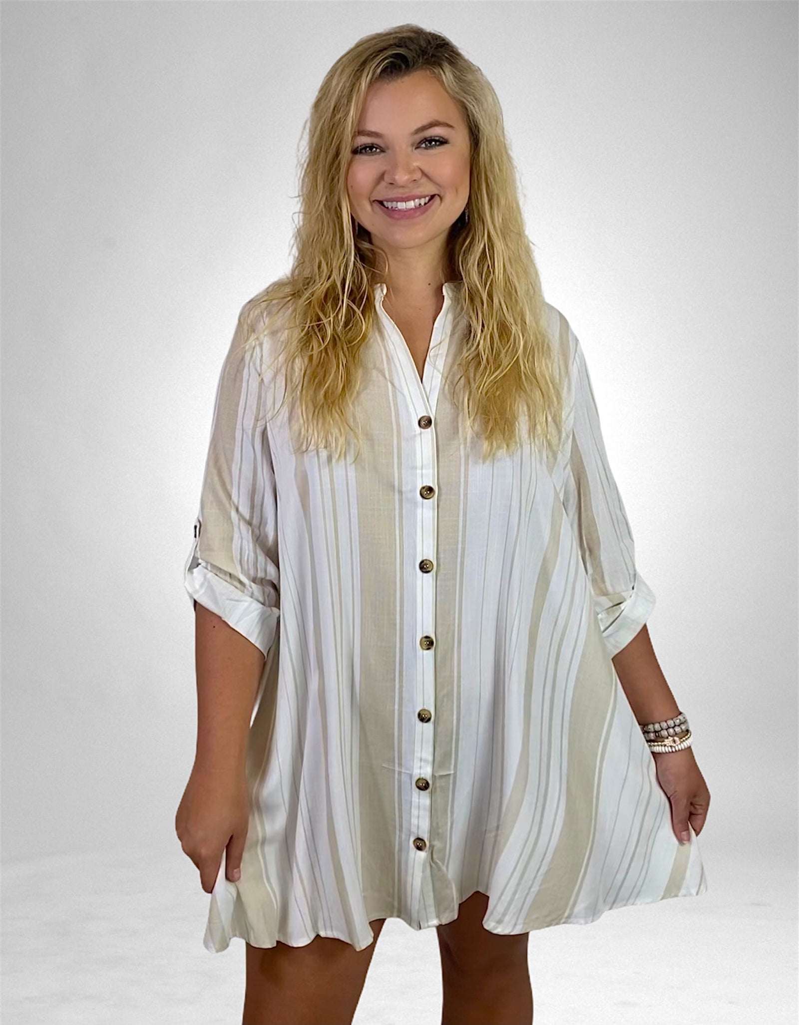 ROLL UP SHORT SLEEVE BUTTON DOWN SHIRT MINI DRESS