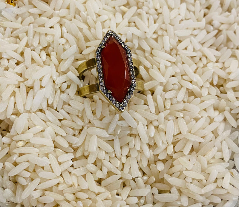 Adjustable Spear Pave Agate Ring
