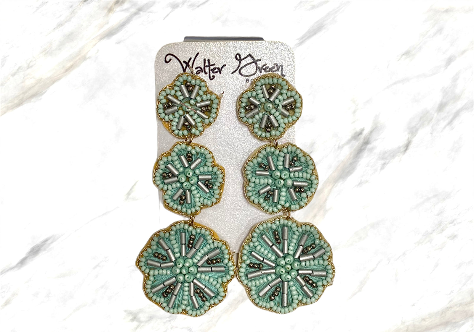 Three Flower Beaded Drop Earrings