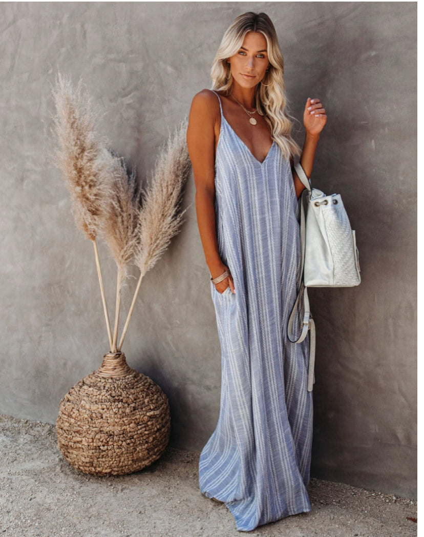 Pocketed Striped Maxi Dress