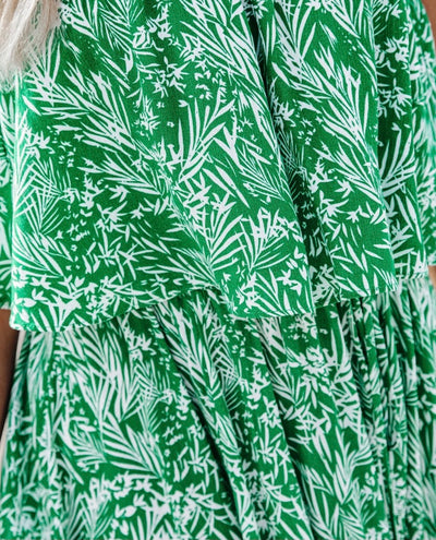 Strapless Palm Print Maxi Dress