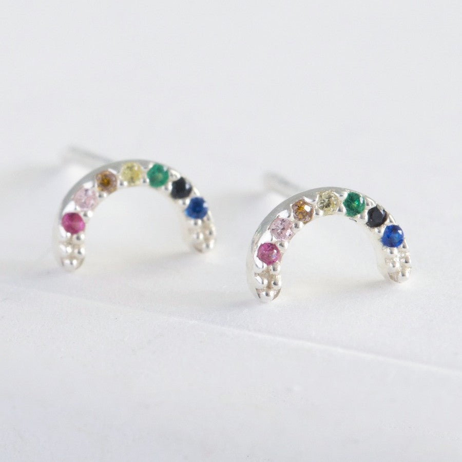 Sterling Silver Crystal Rainbow Stud Earrings
